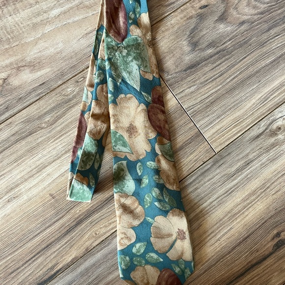 Karl Lagerfeld Floral Silk Tie in Teal and Brown - Picture 1 of 2